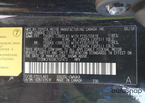 2009 Lexus Rx 350 z USA, uszkodzony, nr VIN 2T2HK31U39C117473